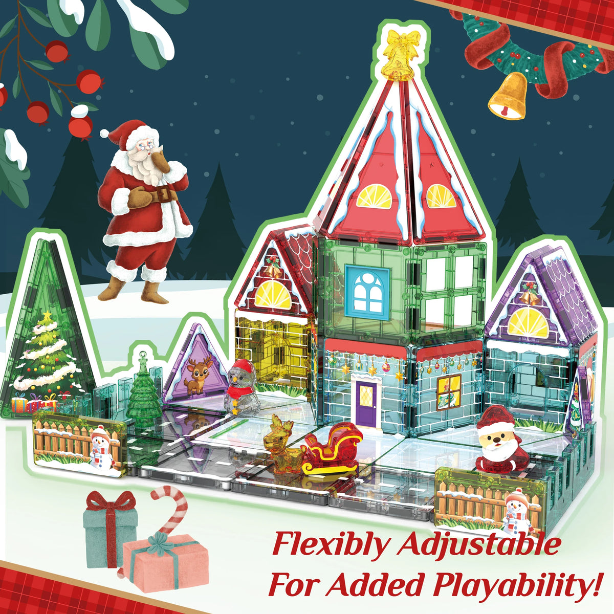 55pcs 3D Christmas Magnetic Building Blocks Educational Safety Tiles for Kids Colorful
