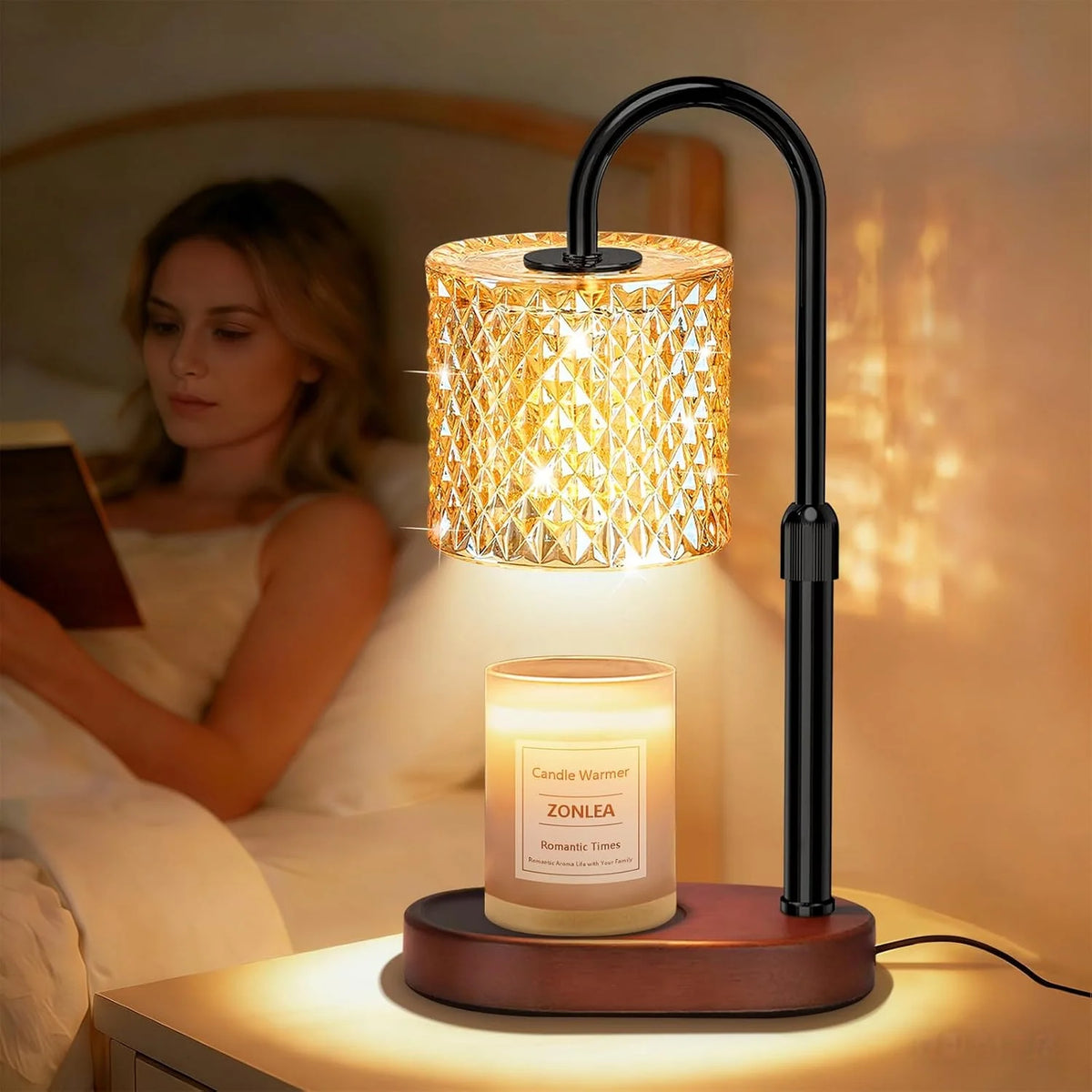Adjustable Glass Candle Warmer Lamp Aromatherapy Table Light with Timer Dimmer for Home