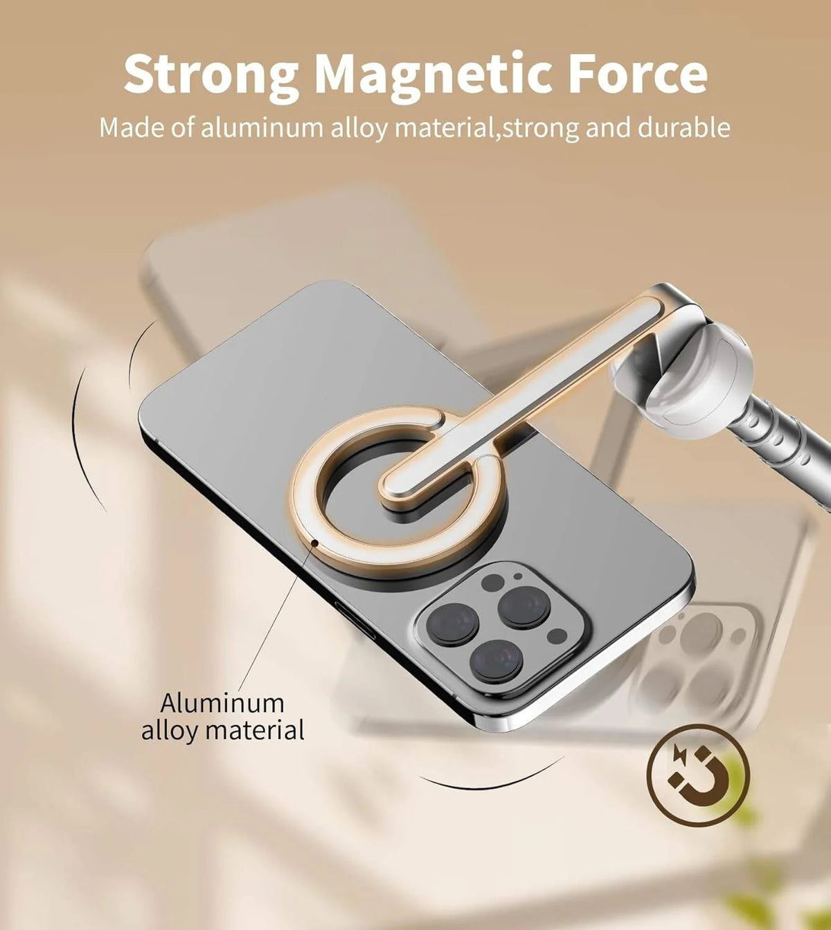 Magnetic Selfie Stick Tripod with Aluminum Phone Mount for Travel, White