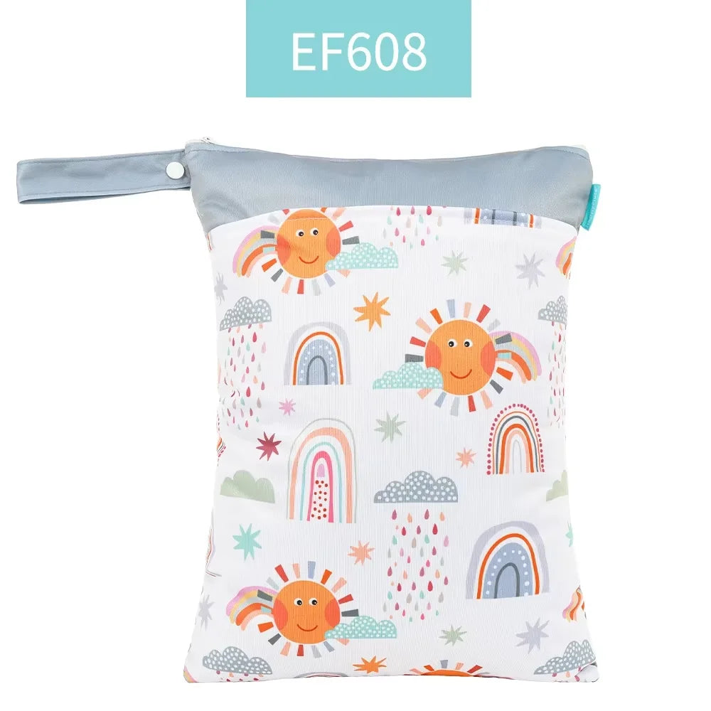 Printed Waterproof Wet Dry Bag Soft Polyester Zipper Storage Pouch for Infant Beach