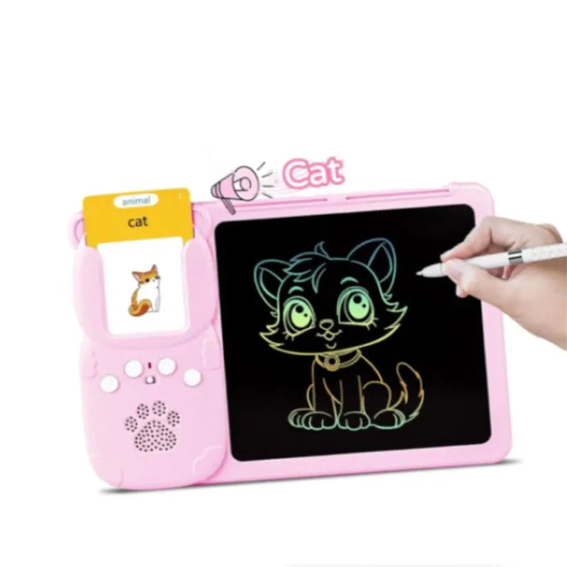 LCD Writing Tablet+Flash Card Talking 112 Cards Toddler Drawing Board Machine Early