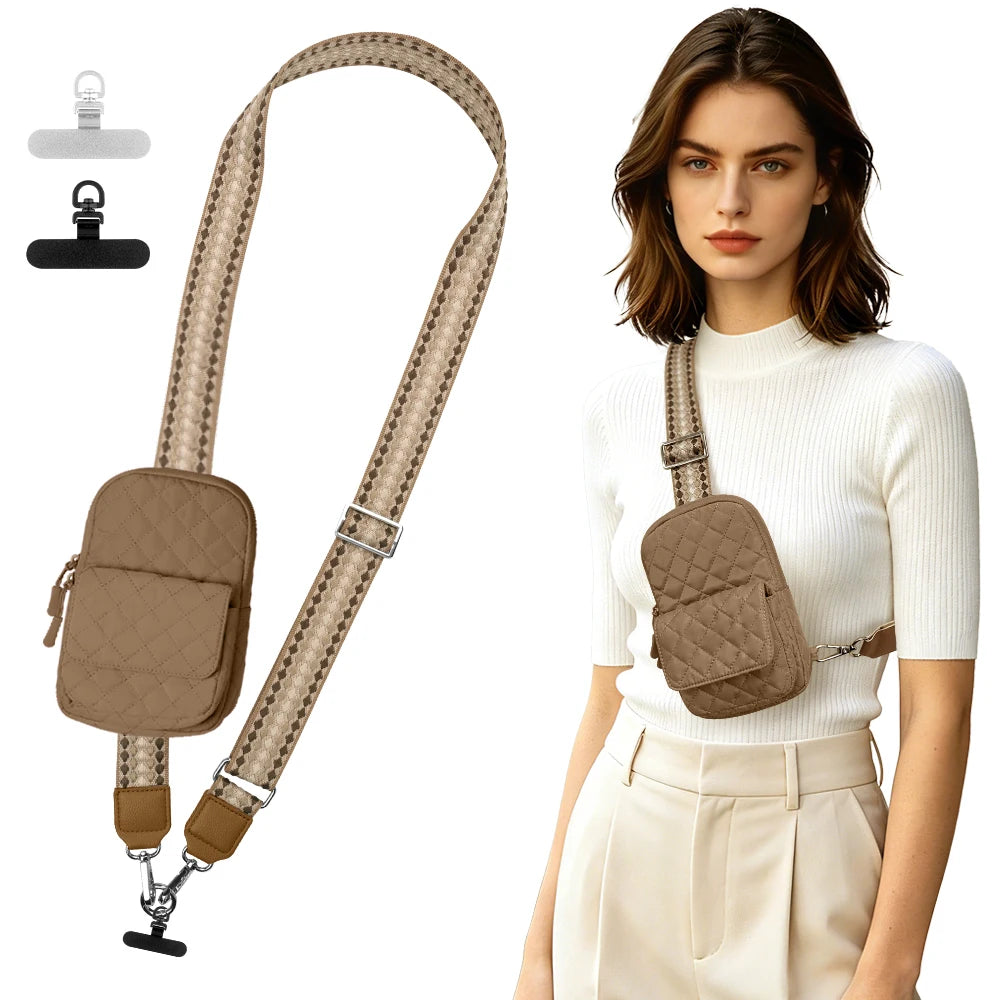 CS Unisex Adjustable Crossbody Phone Strap Bag with Zipper Closure Polyester Material
