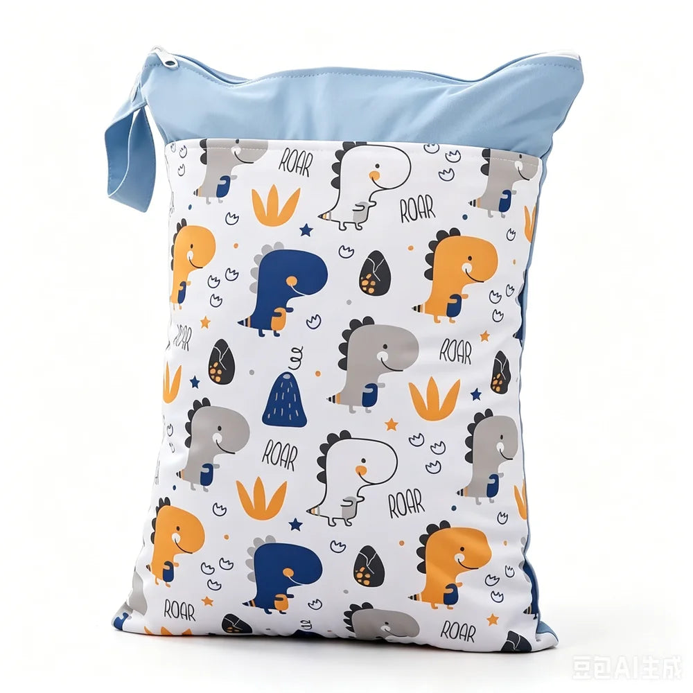 Printed Waterproof Wet Dry Bag Soft Polyester Zipper Storage Pouch for Infant Beach