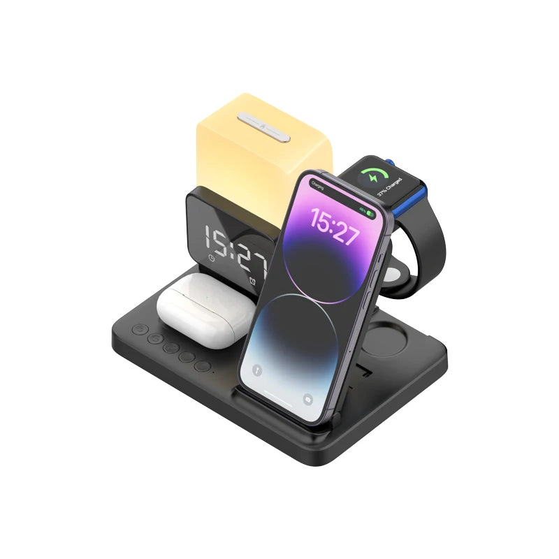 Wireless Charger Stand Alarm Clock 6 in 1 Desktop Multifunctional Fast 3 in 1 Smart