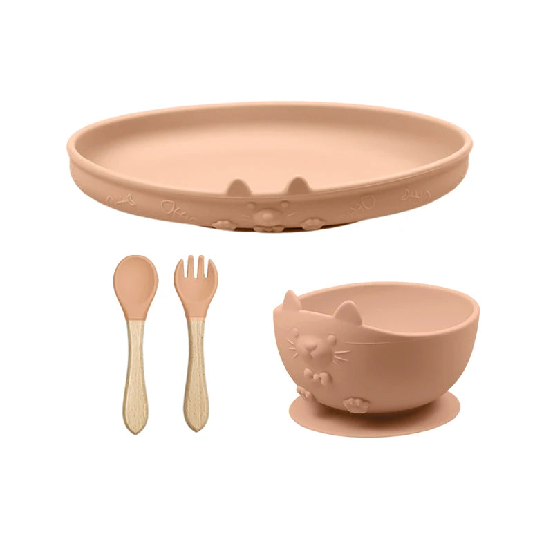 Food Grade Silicone Baby Feeding Set With Cup Bowl Plate Bib Spoon and Fork Easy Clean