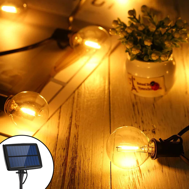 Solar G40 String Light 20ft Outdoor Waterproof Led Decorative Lights 20ft Christmas 12+1
