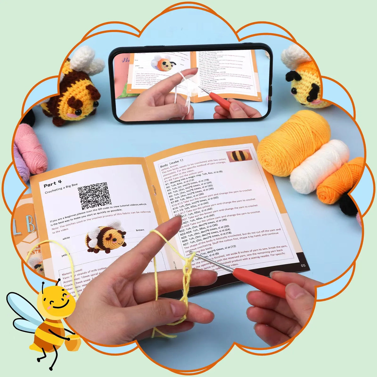 DIY Knitting Kit Customizable Embroidery Flower Animal Crochet Set Beginner Adults Yarn