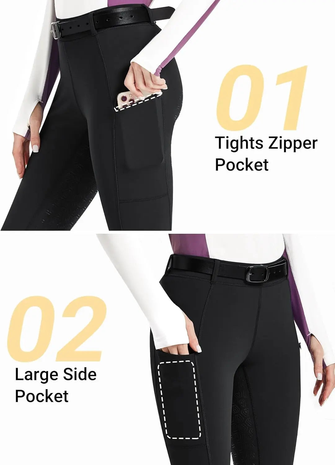 Customized Women'S Equestrian Winter Full Seat Riding Tights Fleece Lined Pockets Flare