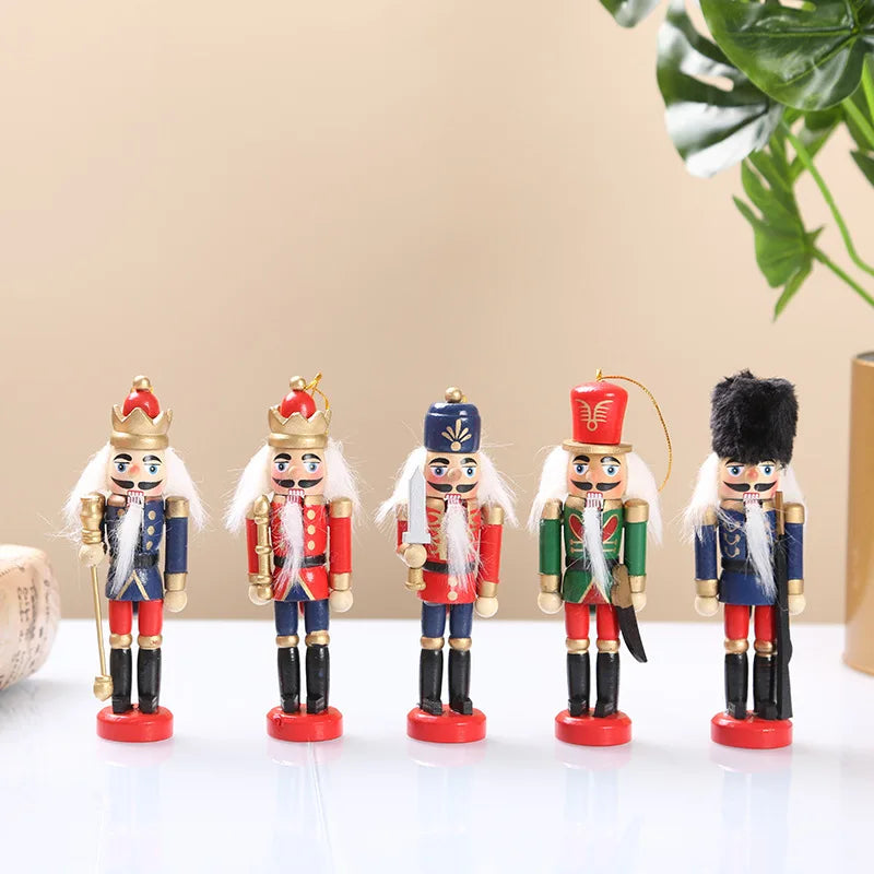 6pcs/Set 12cm Wooden Soldiers Christmas Nutcracker Ornaments Set Hanging Christmas Tree