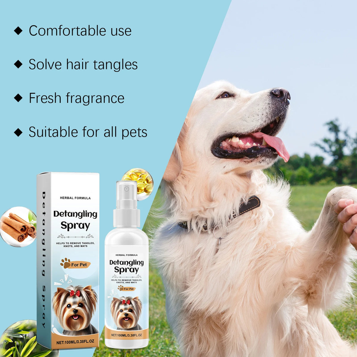 100ml Pet Hair Care Spray Long-Lasting Fluffy Nourishing No Static Combing Smooth Hair