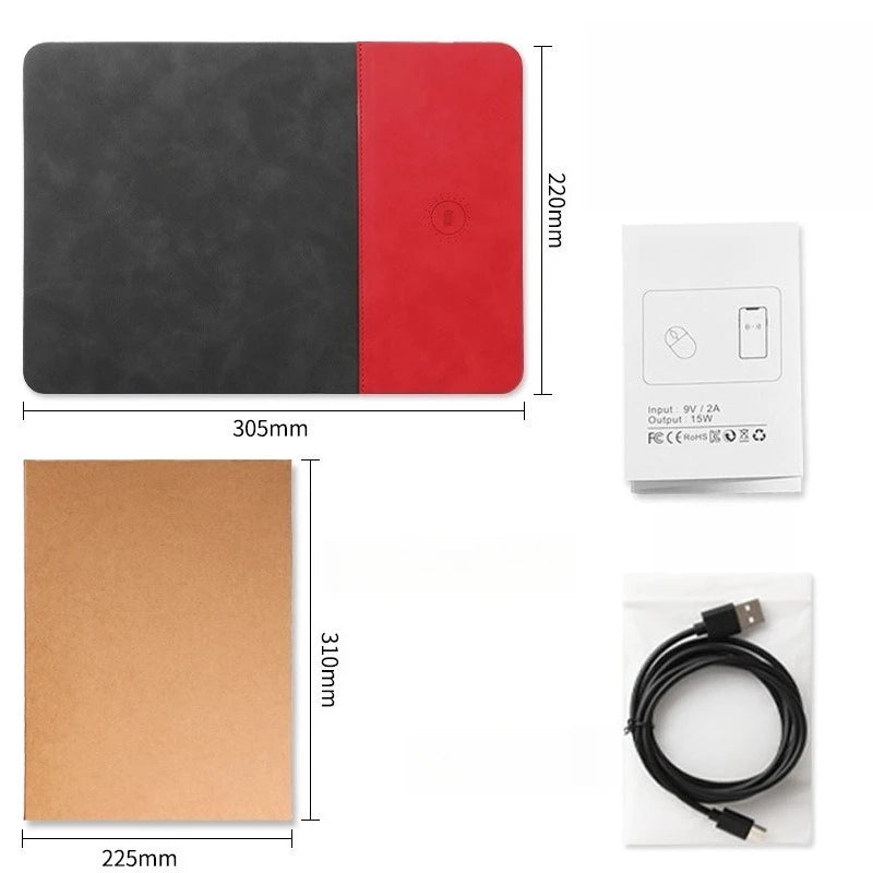 15W Fast Wireless Charging Mouse Pad, Small PU Leather Non-Slip Desk Mat with for Office