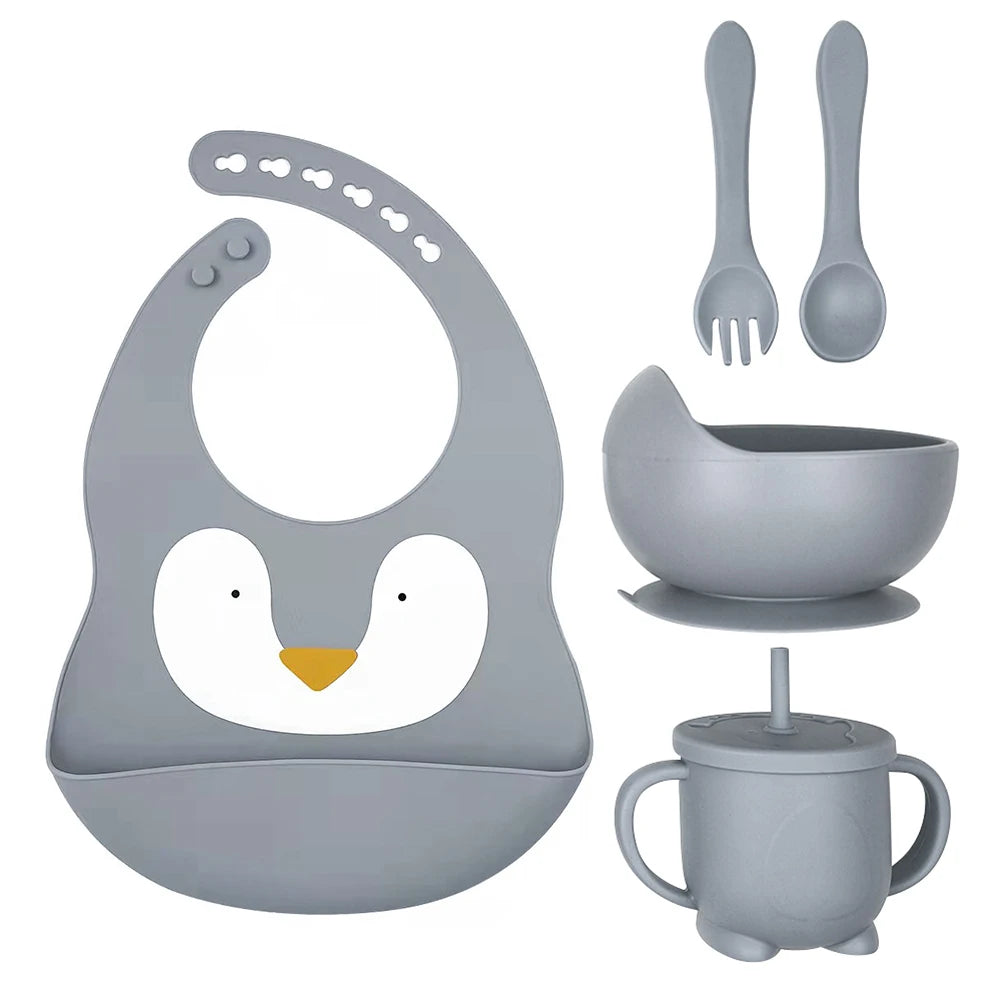 8pc Bebe Silicone Feeding Set Toddler Weaning Set Suction Bottom Infant Dining Tableware