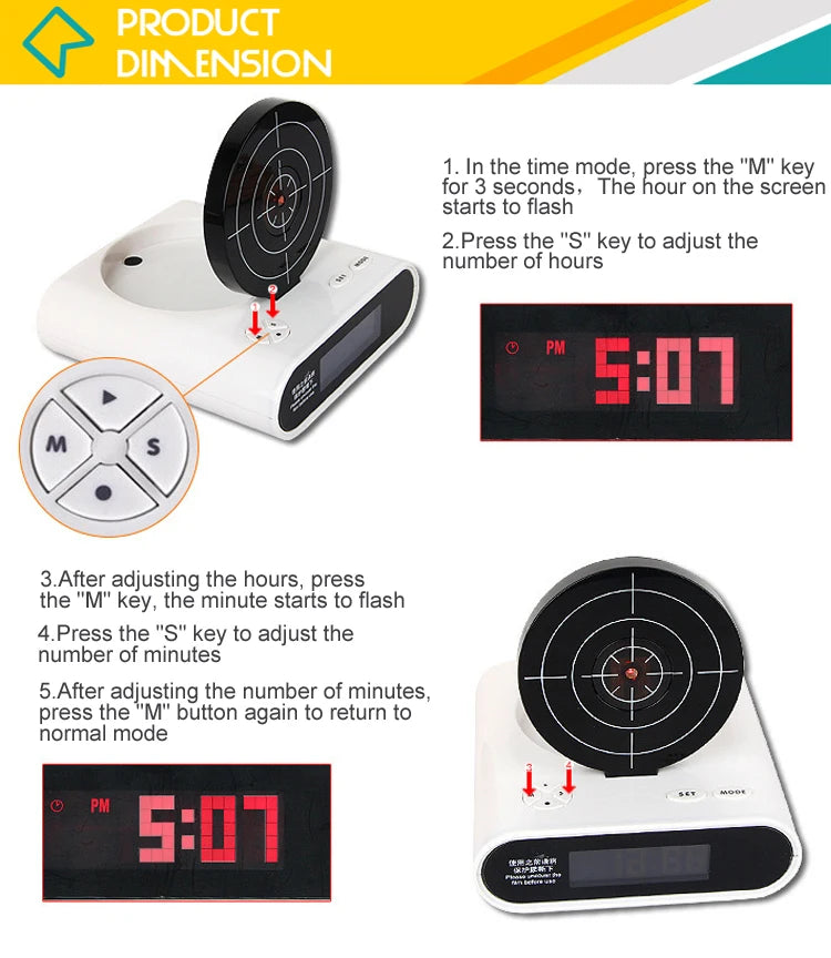 Lazy Wake Up Clock Gun Shooting Target Sunrise Alarm Clock for Sale