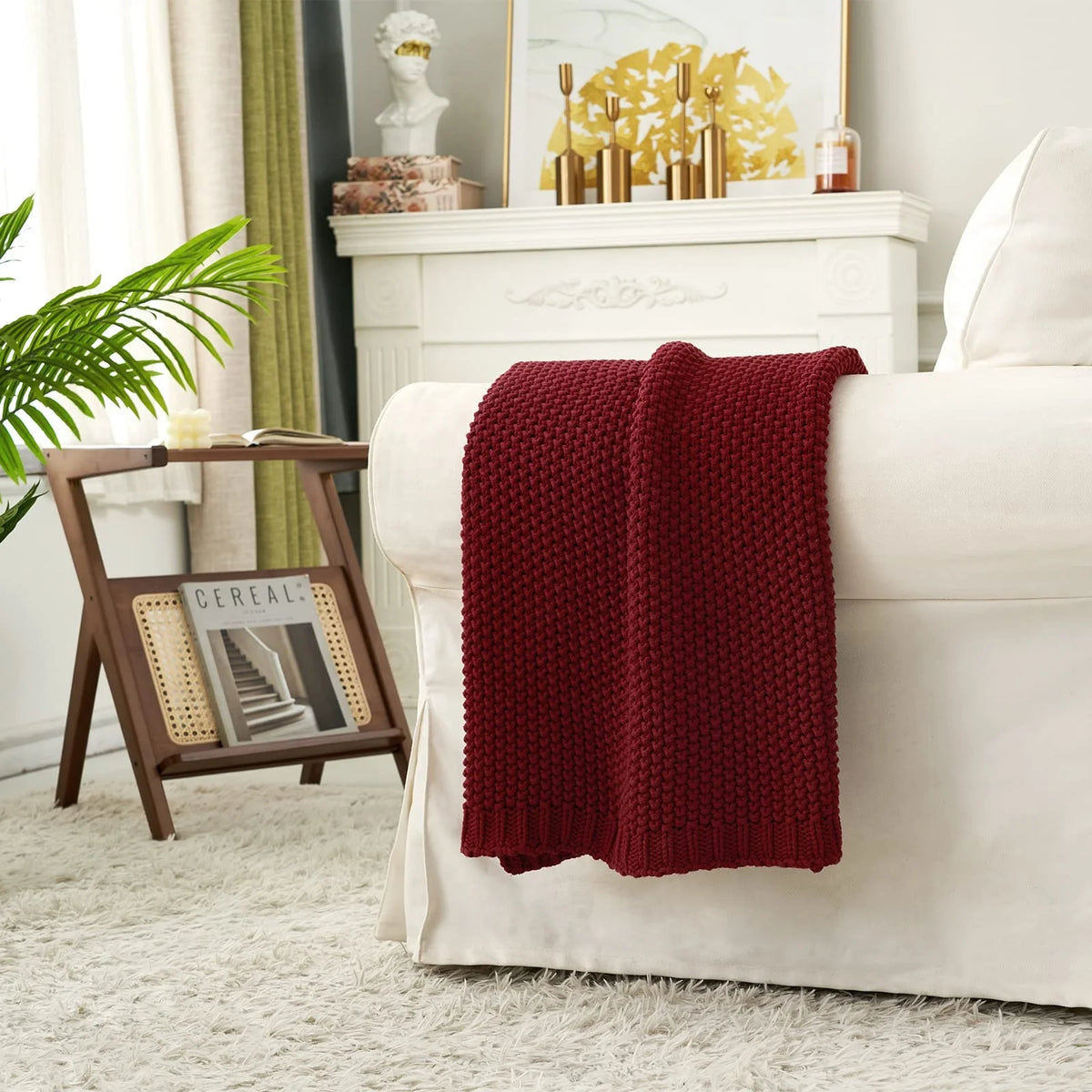 Chunky Cable Knit Throw Blanket for Bedding Couch Sofa Home Decor