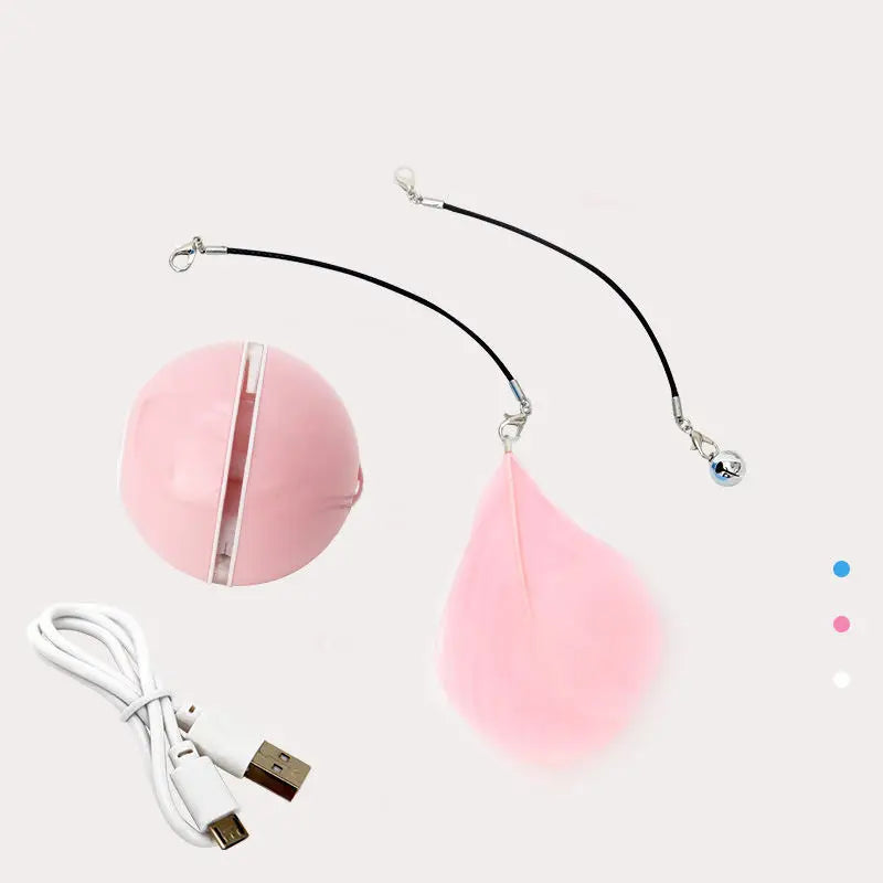 Smart Electronic Automatic Cat Toys Self with Feather USB Rechargeable Rolling Ball Light