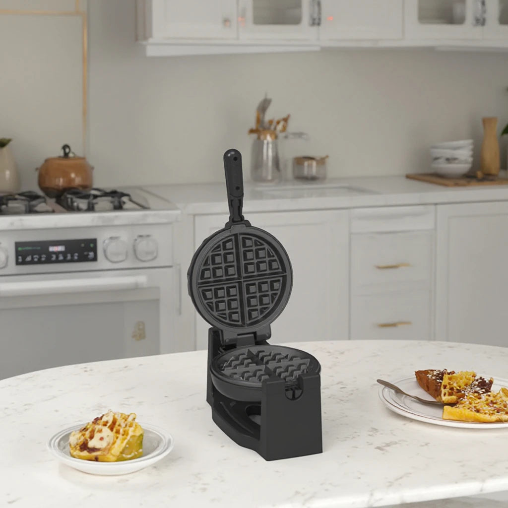Electric Household Mini Waffle Maker with Rotating Rotary Feature Non-Stick Coating