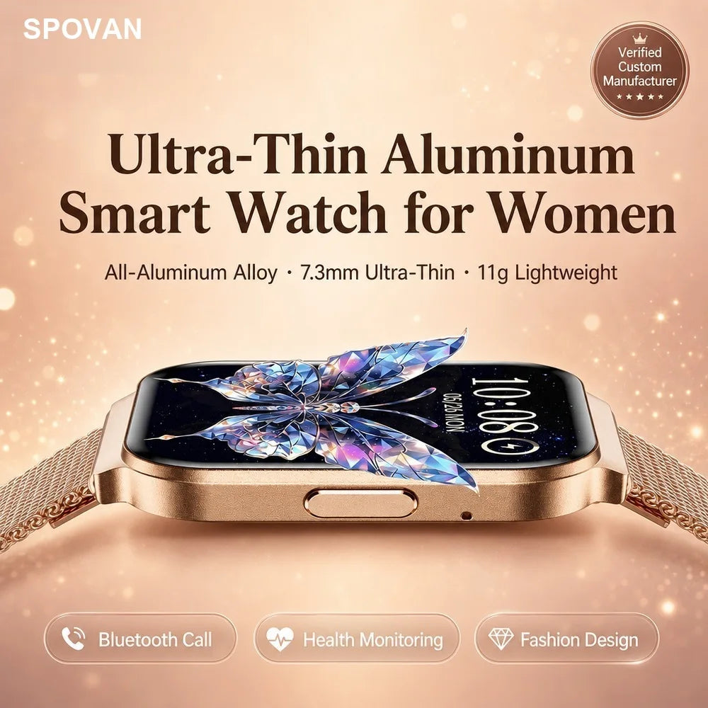 Ultra-Thin Ultra-Light Women Smart Watch, Full Aluminum Alloy Case 1.75 Inch Fitness