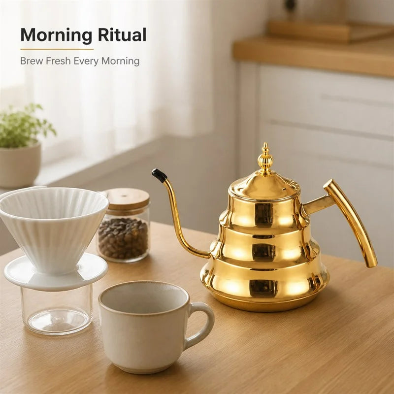 Gooseneck Kettle Set 2 PCS Gold Silver Stainless Steel Beehive Tiered Body Pour Over