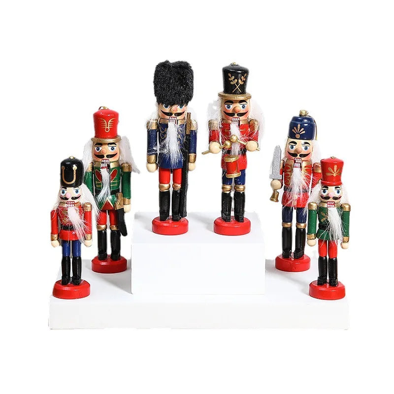 6pcs/Set 12cm Wooden Soldiers Christmas Nutcracker Ornaments Set Hanging Christmas Tree