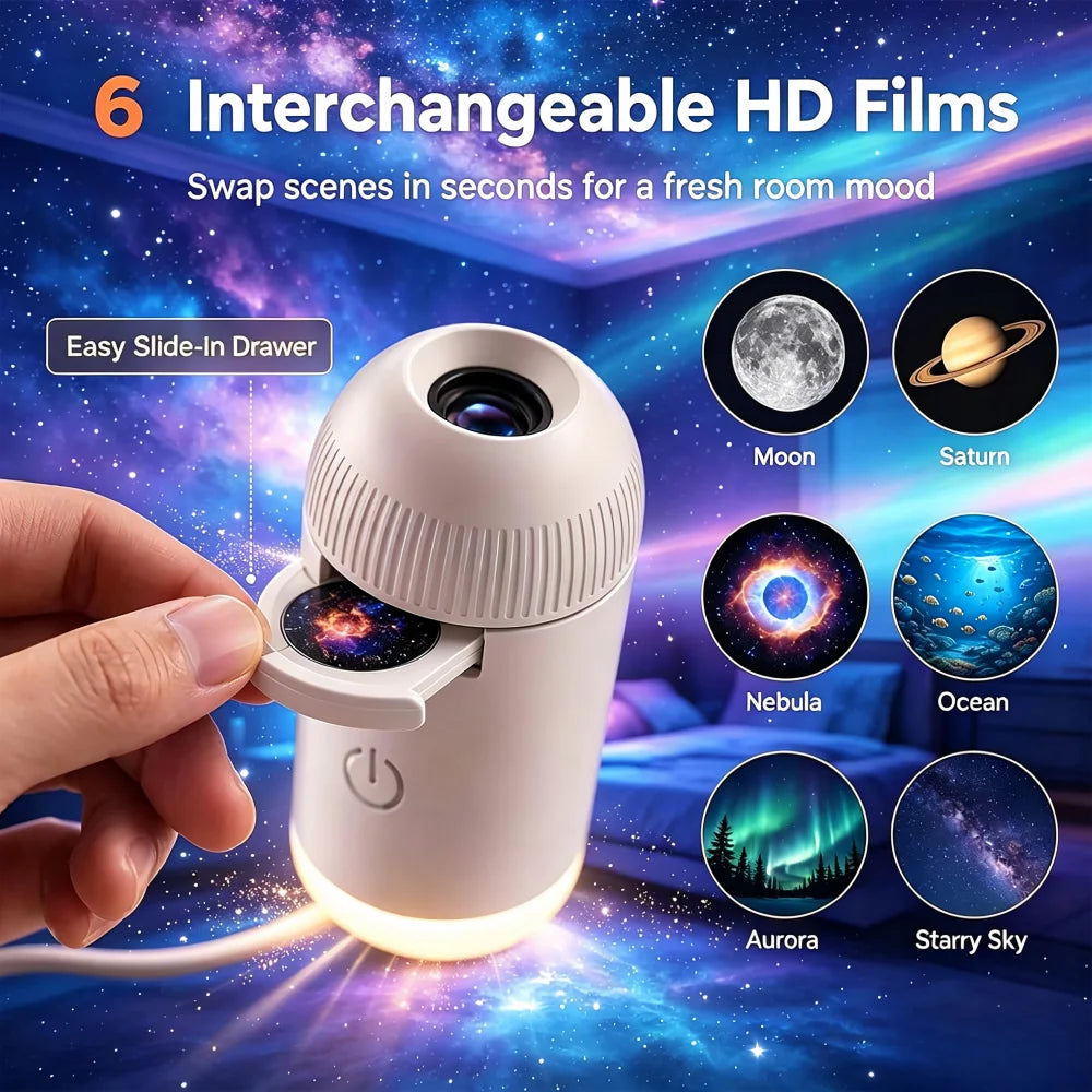 6 Projection Films Galaxy Star Projector Night Light ABS Material USB Powered Adjustable