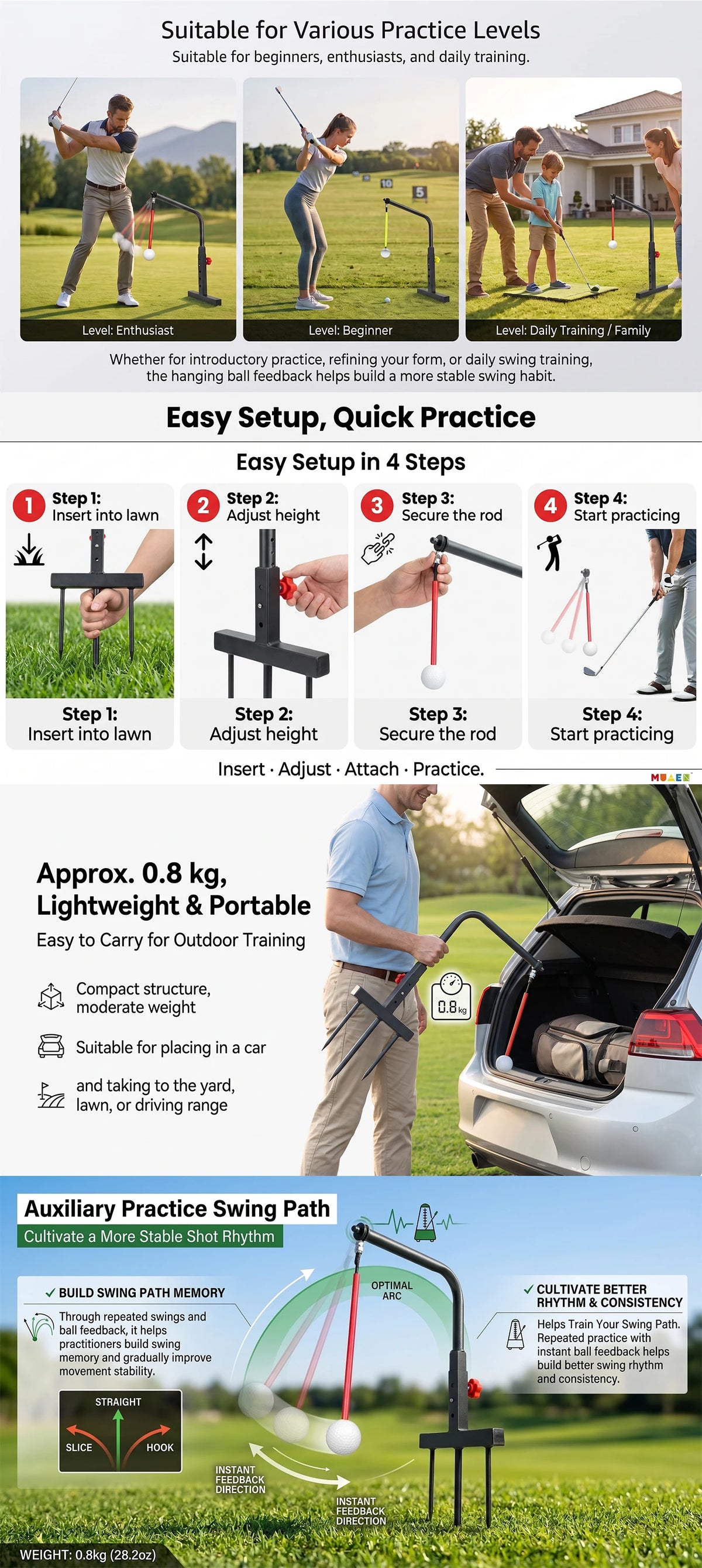 Golf Swing Trainer Rotating Iron Frame for Driving Range and Retail