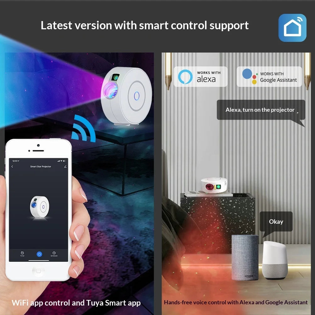 Smart WiFi Galaxy Star Projector with Built-In Speakers and App Control