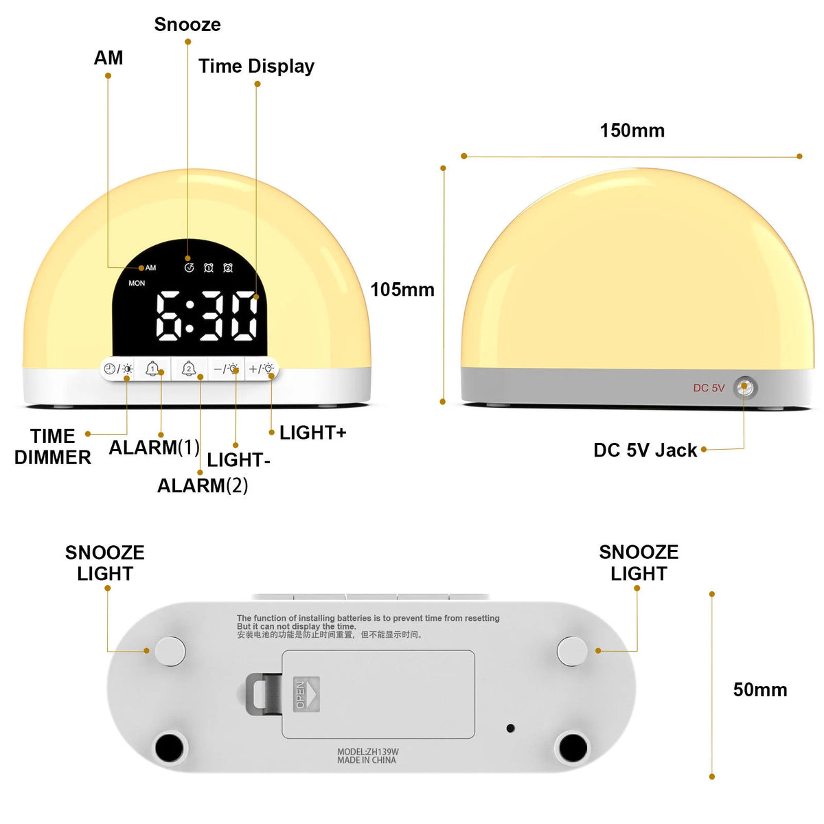Digital Desk Table Sunrise Alarm Clock Wake Up Light Smart Electronic LED Simulated