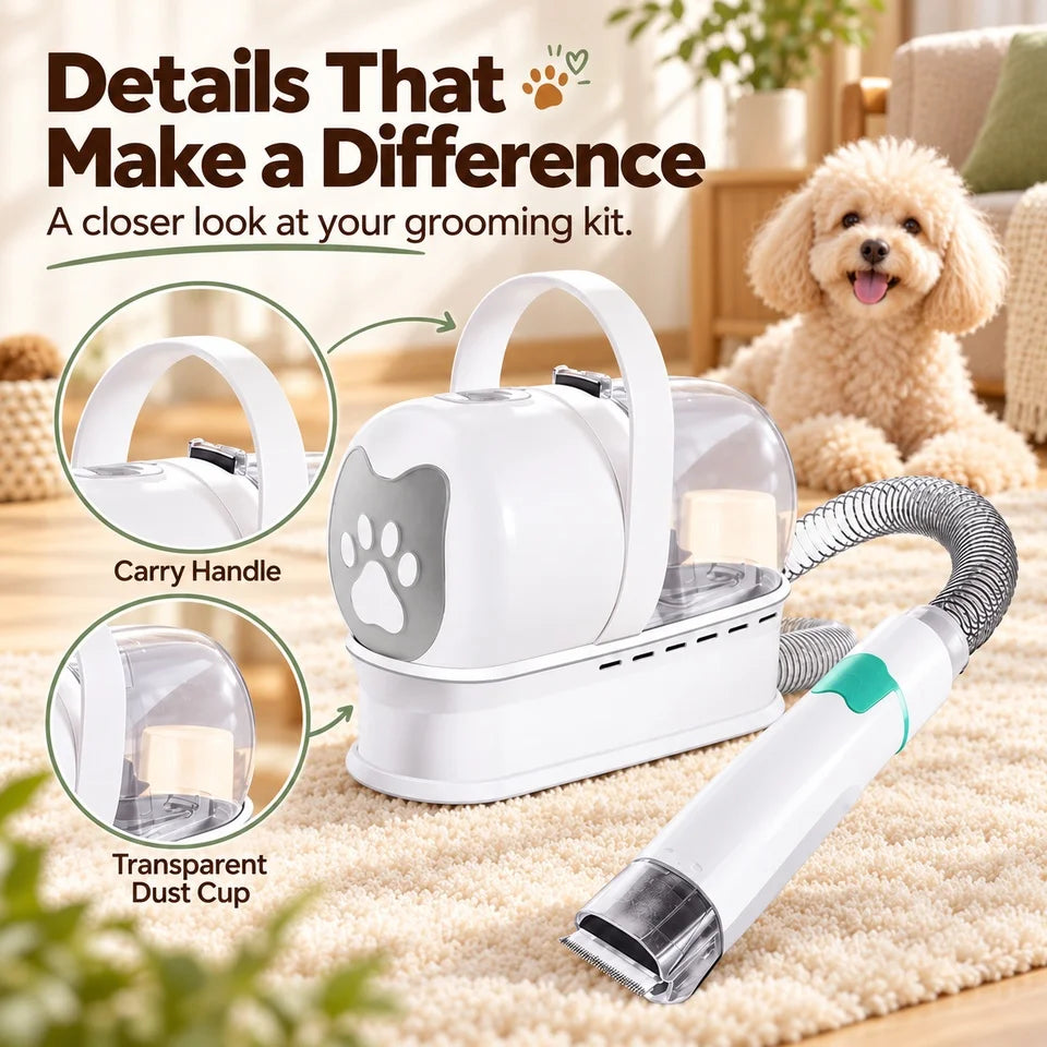 7 in 1 Pet Grooming Vacuum Kit with 1L Dust Cup and 1.5m Hose Dog and Cat Hair Trimmer