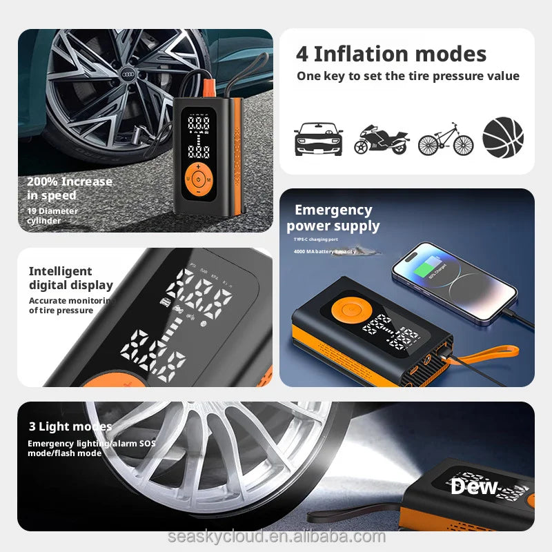 Portable Electric 12V 150psi Digital Tire Inflator Pump ABS Pressure Monitor Emergency