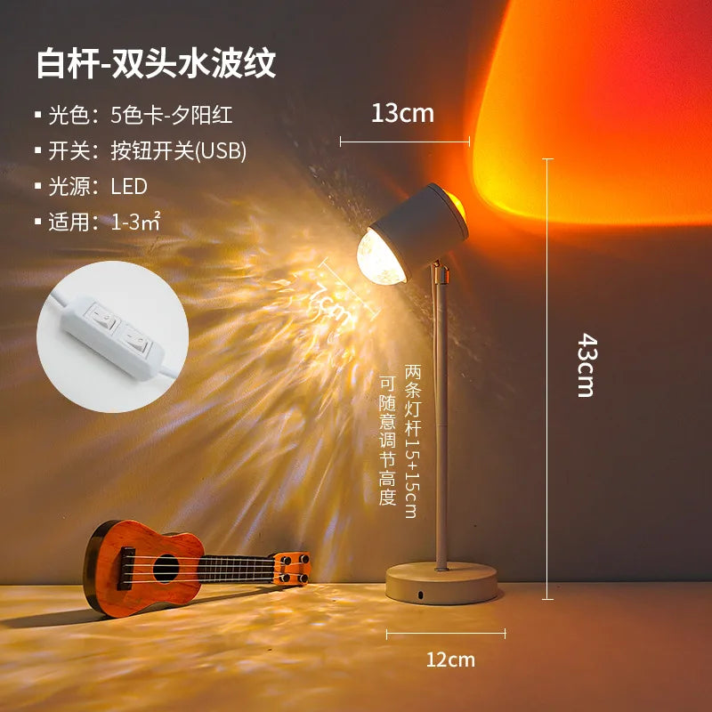 Double-Headed Sunset Water Ripple Lamp Dynamic Rotating Atmosphere Projection for Live