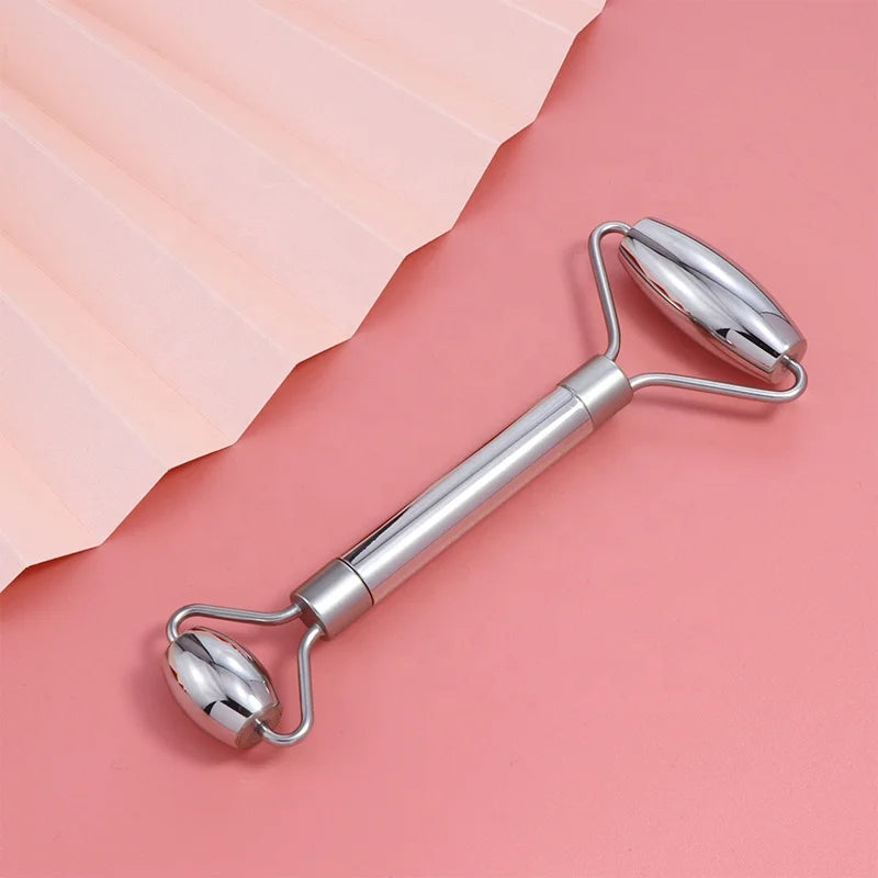 Stainless Steel Face Roller and Gua Sha Set Ice Cooling Ball Skincare Massage Jade Roller