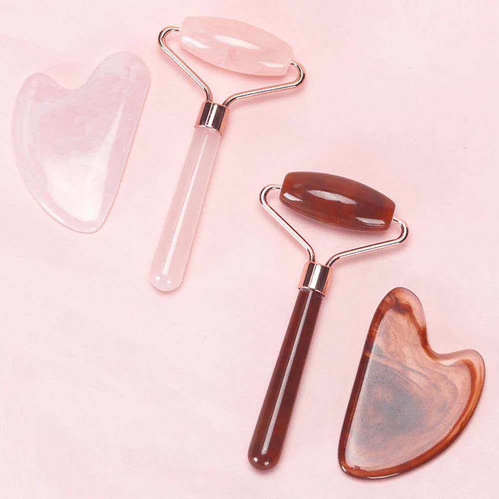 Natural Beauty Care Tool Quartz Jade Face Massage Gua Sha Set Including Jade Roller