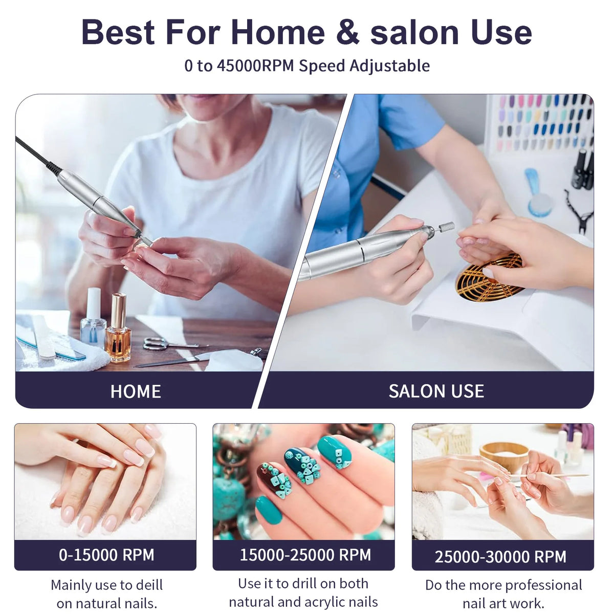 Professional Nail Drill Portable Rechargeable 45000RPM High Speed Electric Nail Polish