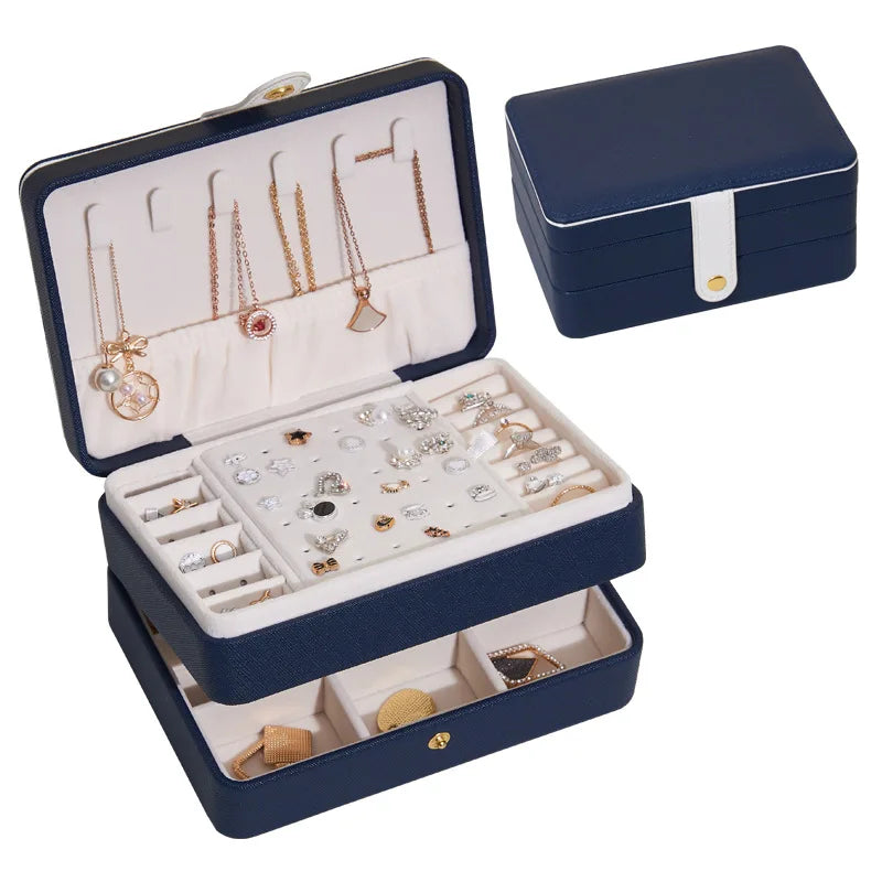 Portable PU Leather Travel Jewelry Organizer Case Small Multi-Drawer Jewelry Box