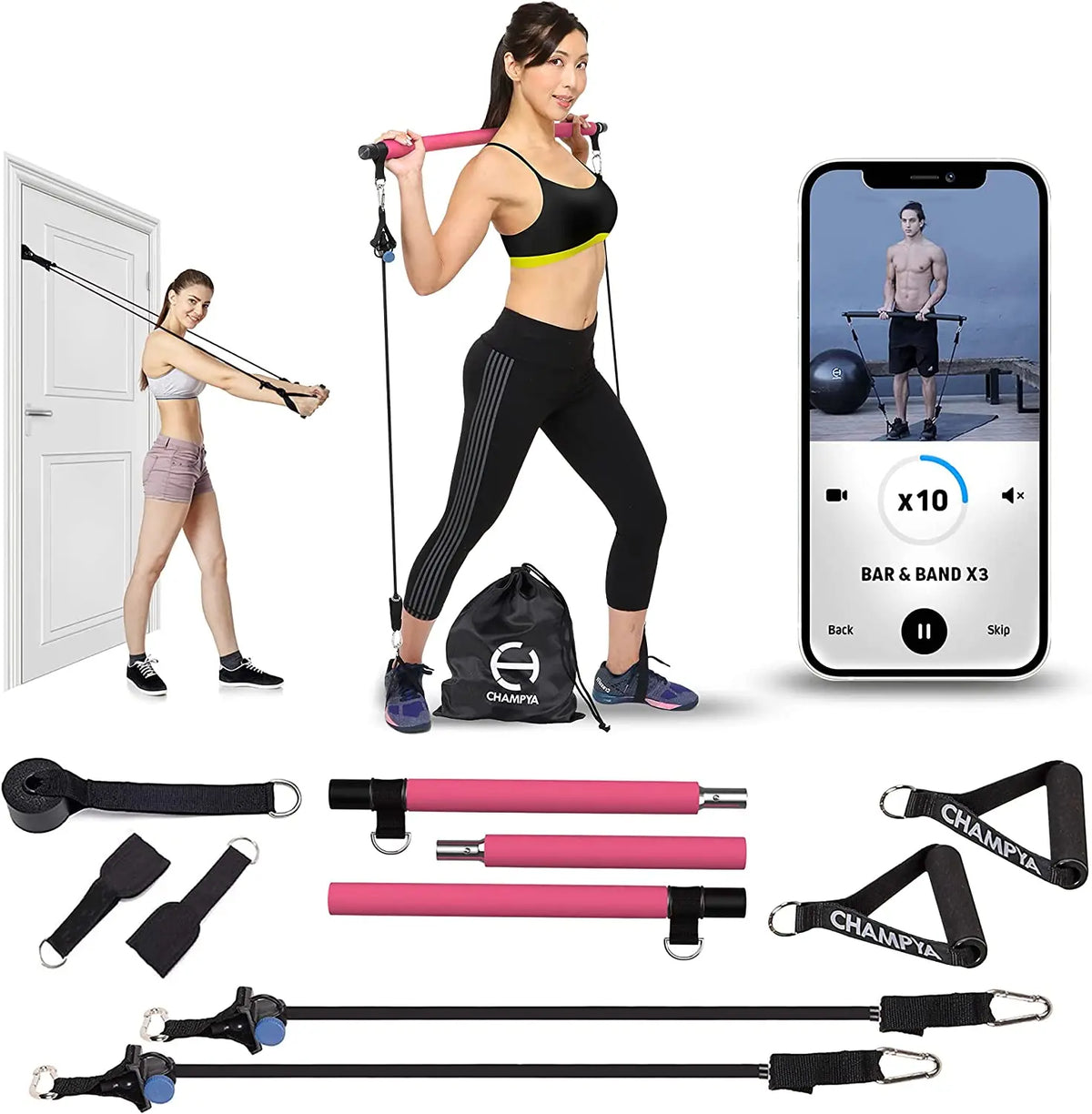 Pilates Bar Kit with Resistance Bands, Workout for Whole Body,Exercise Fitness Equipment