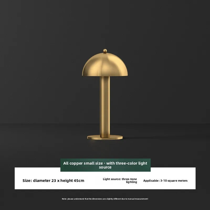 Nordic Luxury All-Copper Simple DC Powered Dimmable LED Table Lamp Modern Mushroom Design