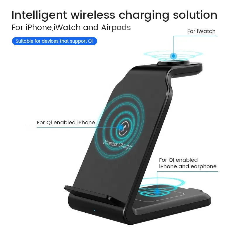 3 in 1 Wireless Charging Station Desktop Wireless Charger Stand 15W Wireless Charger
