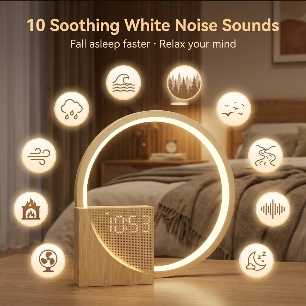 Touch Dimmer Led Bedside Lamp with White Noise Machine and USB Charging Wake Up Light
