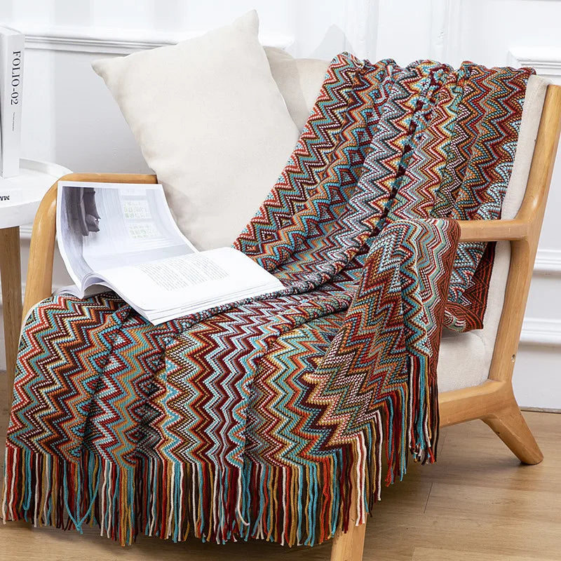 Chunky Knitted Blanket Sofa Throw Blanket With Tassels Weighted Blanket for Winter