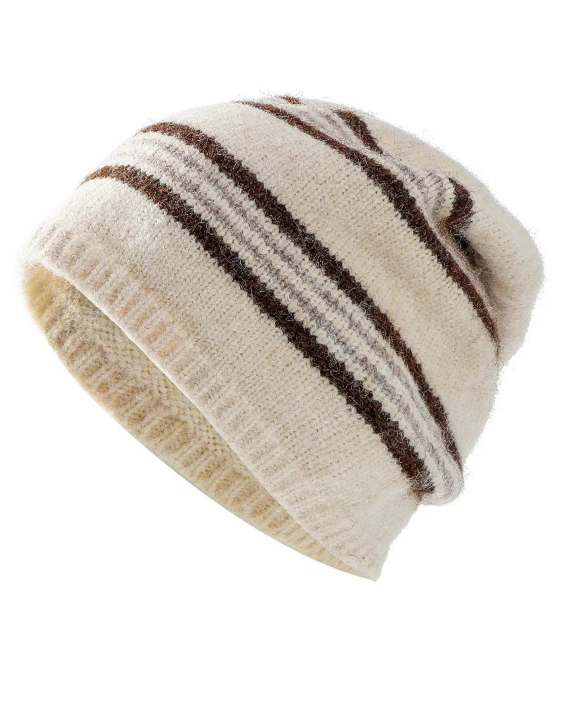 Winter Striped Wool Blend Beanie Hat Custom Unisex Jacquard Slouchy Knit Cap Thermal