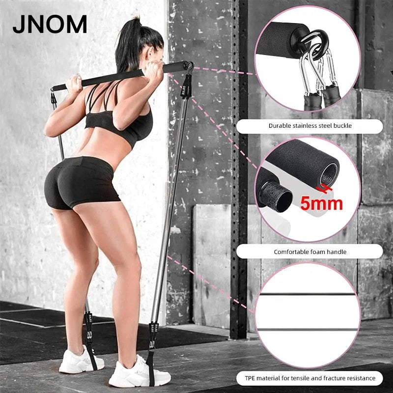 Adjustable Pilates Yoga Bar Portable Home Gym Fitness Kit With Resistance Bands