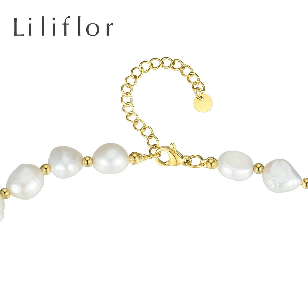 18K Gold Plated Stainless Steel Jewelry Natural Pearl Beaded Chain Allergy Free Necklaces