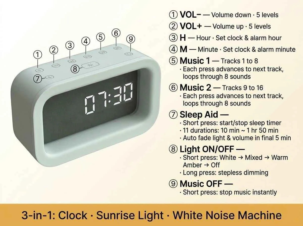 16 Soothing Sounds White Noise Machine With Sunrise Wake Up Light Dual Alarm Clock Baby