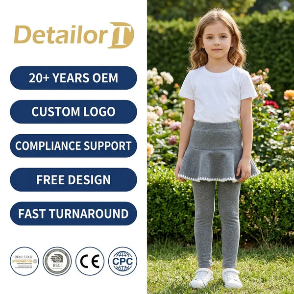 Children Designer Clothes Girls' Fleece-Lined Skort Leggings 2-in-1 Winter Pants for Kids