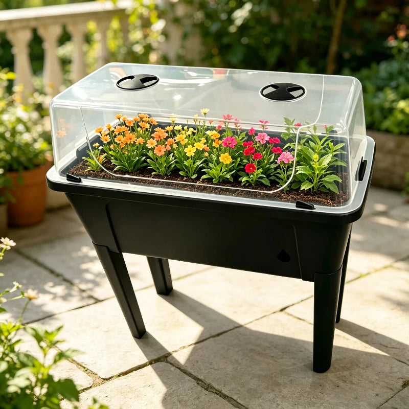 Eco-Friendly Black Plastic Self Watering Elevated Planter Box with Protecting Lid