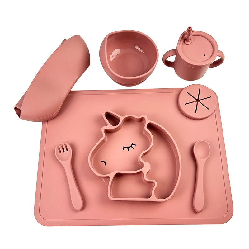 Bpa Free Silicone Baby Feeding Set Food Grade Silicone Spoon and Fork Snack Sippy Cup