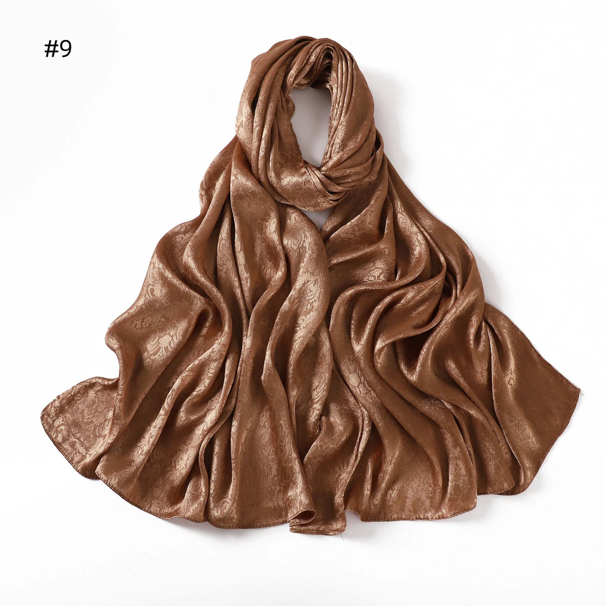New Solid Color Satin Jacquard Long Scarf Breathable Soft Faux Silk