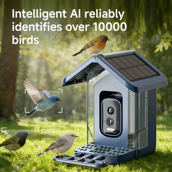 Solar Powered Durable ABS Smart Bird Feeder AI Camera 2.5K HD PIR Detection IP66