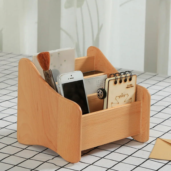 Beech Wood Natural Color Modern Handmade Multifunction Storage Box Organizer