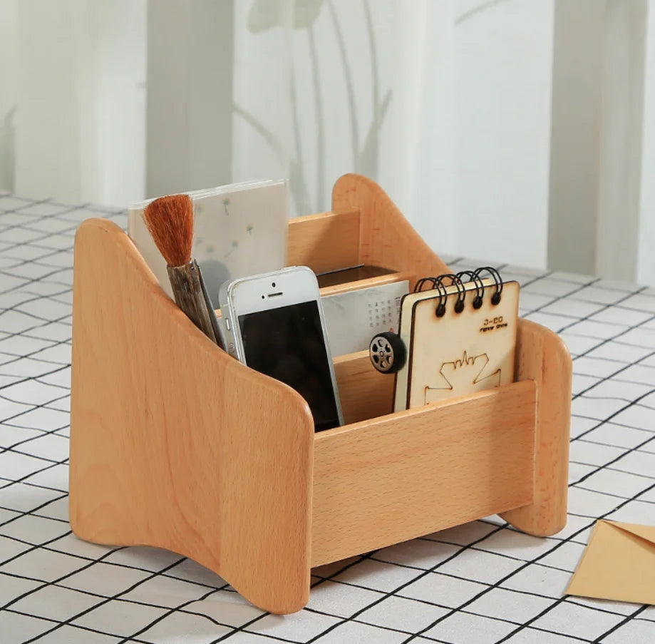 Beech Wood Natural Color Modern Handmade Multifunction Storage Box Organizer
